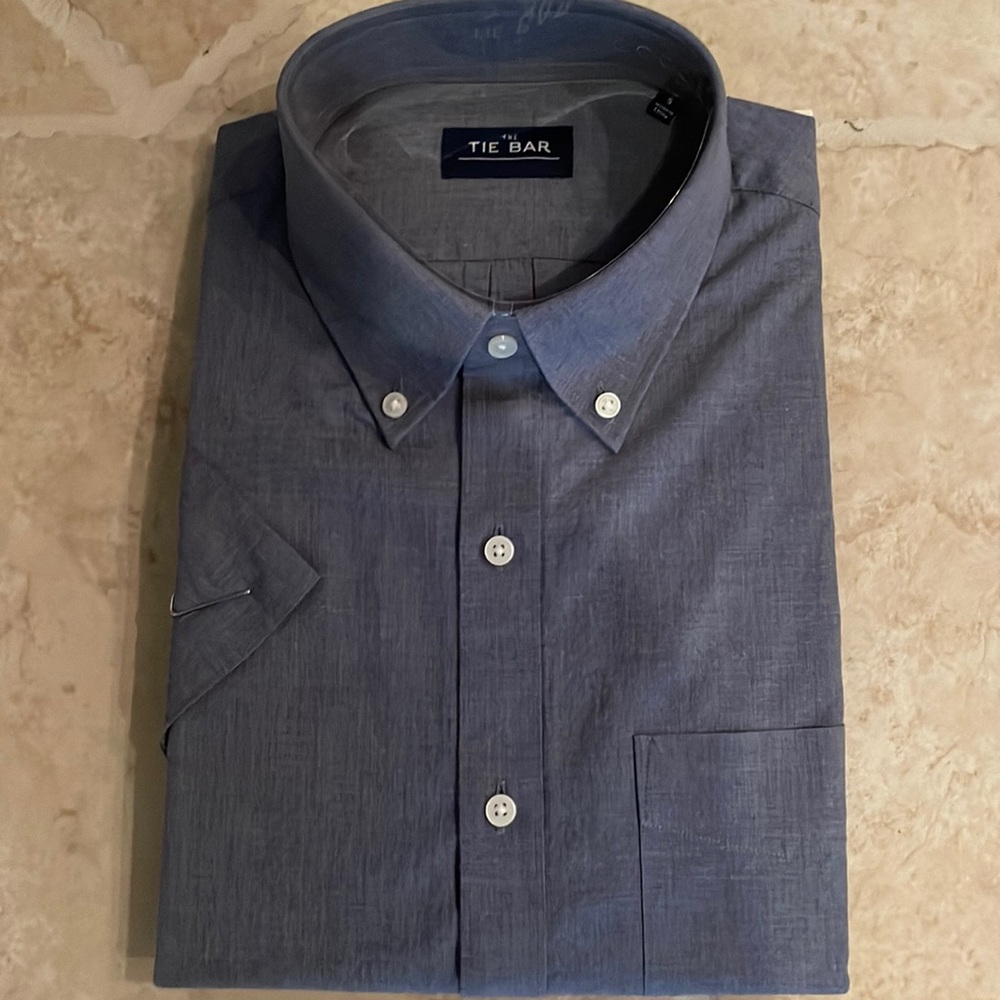 New Mens button down solid cotton blue short sleeve shirt from The Tie Bar.